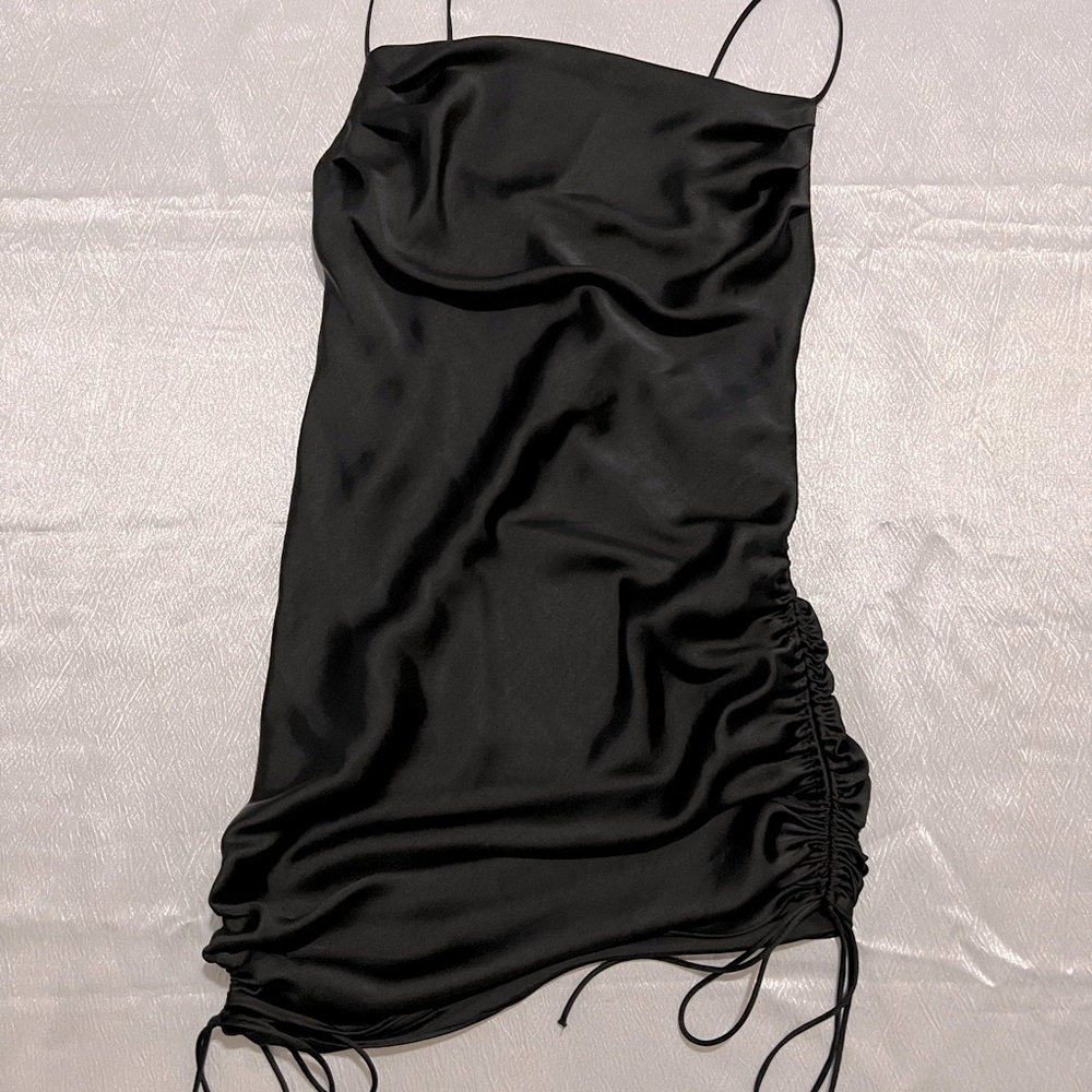 Black, silk spaghetti strapped dress